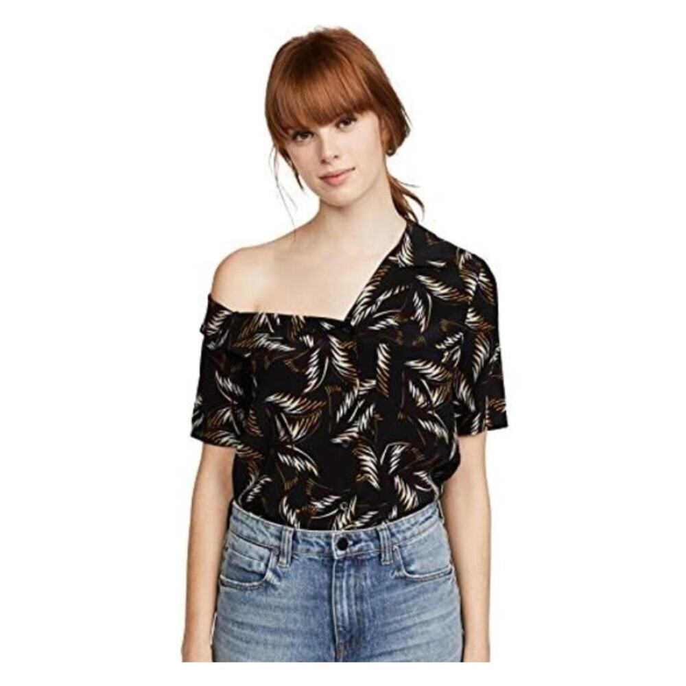 Alc Nwt Assymetrical Blouse Josefine top Silk Size 6 Black Silk Palm Print
